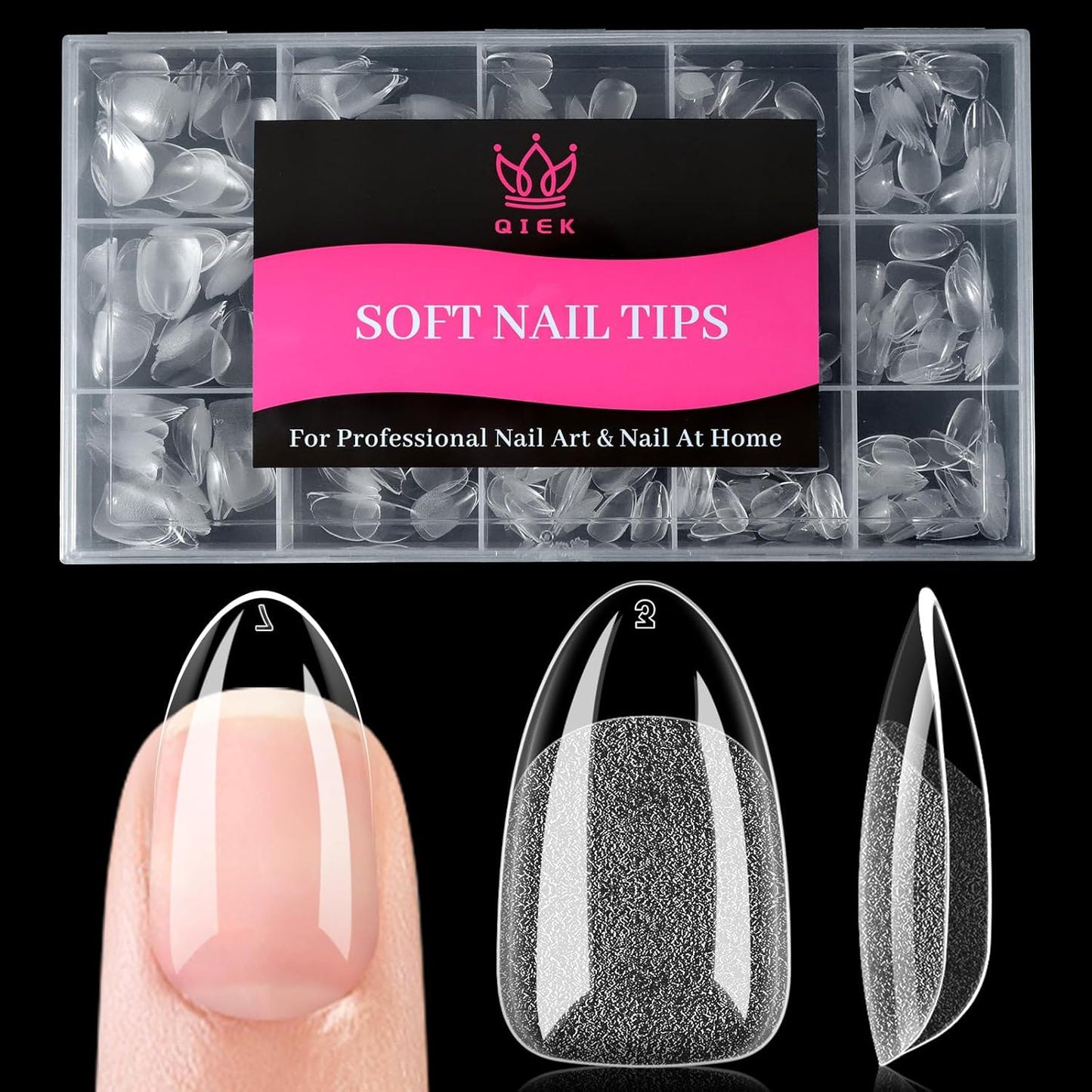 Short Almond False Nail Tips, 15 Sizes 510 PCS Clear Soft Press On Fake Nail Pre-shaped Half Matte Full Cover Gel Nail Tips Extensions Strong Thick Long Lasting for DIY Beginners & Salon Manicure-BrightBean Baby
