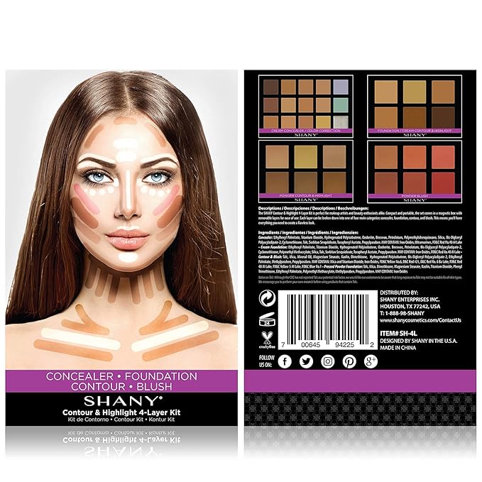 SHANY 4-Layer Contour and Highlight Makeup Kit - Set of Concealer Palette, Color Corrector, Makeup Foundation Palette, Contour Highlight, and Blush Palettes Sets-BrightBean Baby