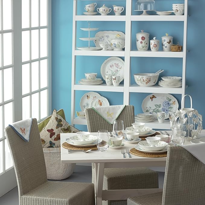 Lenox Pasta Bowl, 20oz Butterfly Meadow Pasta Bowl 1-Piece, Service For 1, Porcelain, White Serving Bowls, Wide, Shallow, Lenox Butterfly Meadow Collection, Dishwasher & Microwave Safe (White 1-Piece)