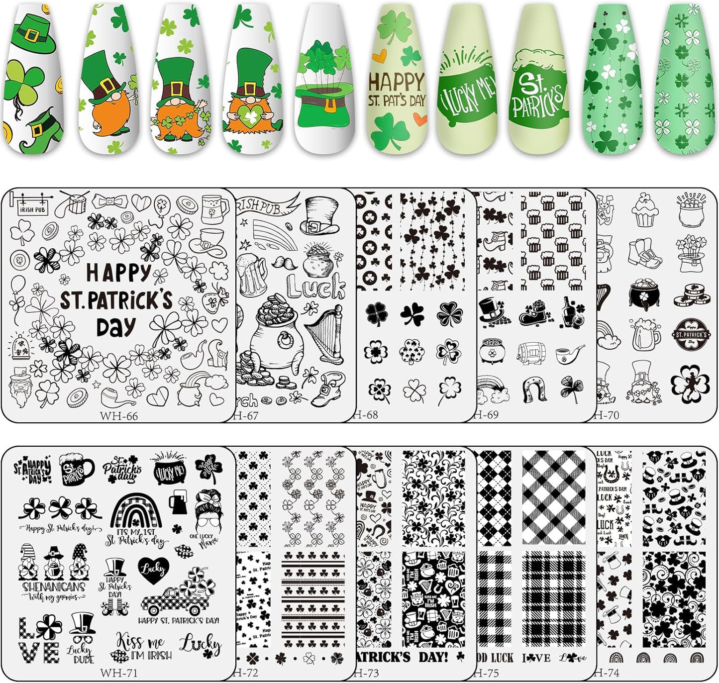 Whaline 10Pcs St. Patrick's Day Nail Art Stamping Plates Kit Shamrock Gnome Image Stamp Templates Irish Nail Art Plates for Holiday DIY Print Manicure Salon Design Gift-BrightBean Baby