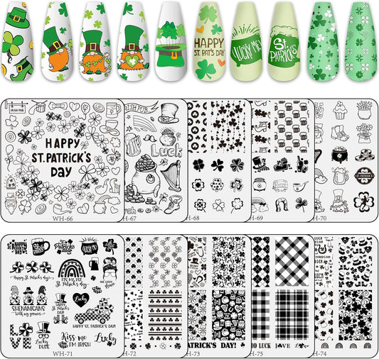 Whaline 10Pcs St. Patrick's Day Nail Art Stamping Plates Kit Shamrock Gnome Image Stamp Templates Irish Nail Art Plates for Holiday DIY Print Manicure Salon Design Gift-BrightBean Baby