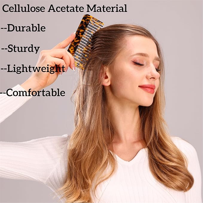 Fsmiling Hair Detangling Comb, Small Travel Purse Wide Tooth Pocket Comb for Thick Curly Wavy Hair, Acetate Hair Detangler Comb for Wet And Dry, 2 Pack-BrightBean Baby