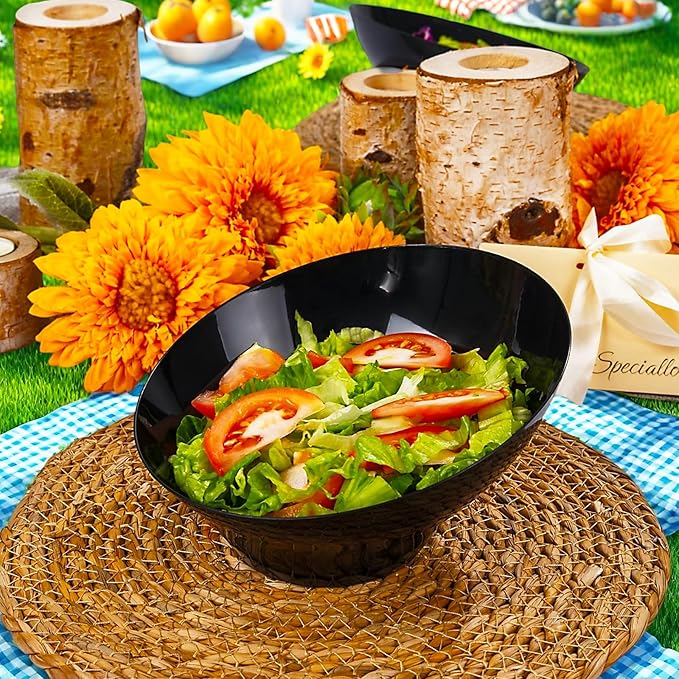 bUCLA 12 Pack Black Plastic Serving Bowls - 20 OZ Angled Bowls Disposable for Chip,Candy,Salad and Fruit - Ideal for Wedding, Party & New Year