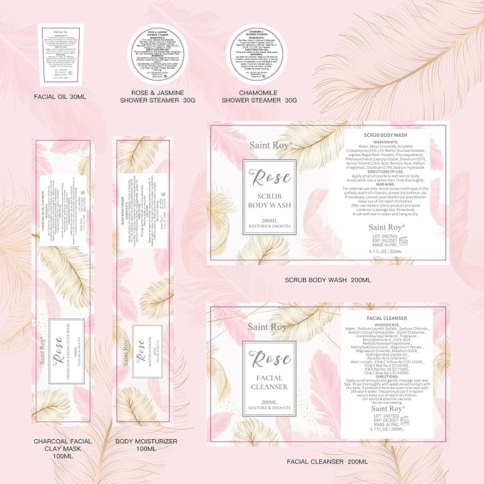 Spa Gifts for Women，10pcs Self Care Kit ROSE Scented with Facial Cleanser, Scrub Body Wash, Facial Clay Mask, Facial, Essential Oil, Birthday Gifts Skin Care Set, Mothers Day Gifts Ideas-BrightBean Baby