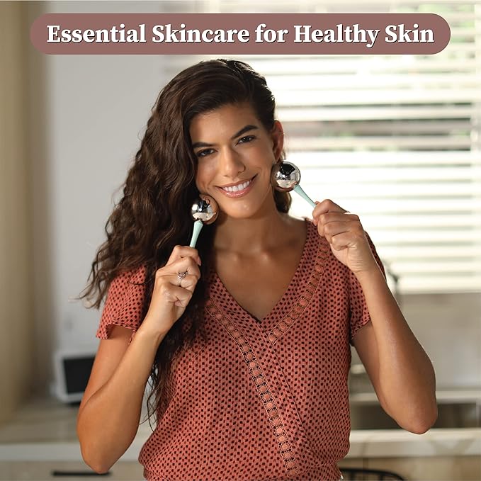 Facial Ice Globes for Face - 360 Stainless Steel face wand Globes Massager For Puffy Eyes & Dark Circles, Stimulates Collagen to Tighten Skin & Shrink Pores, Enhance Circulation & Smooth Looking Skin-BrightBean Baby