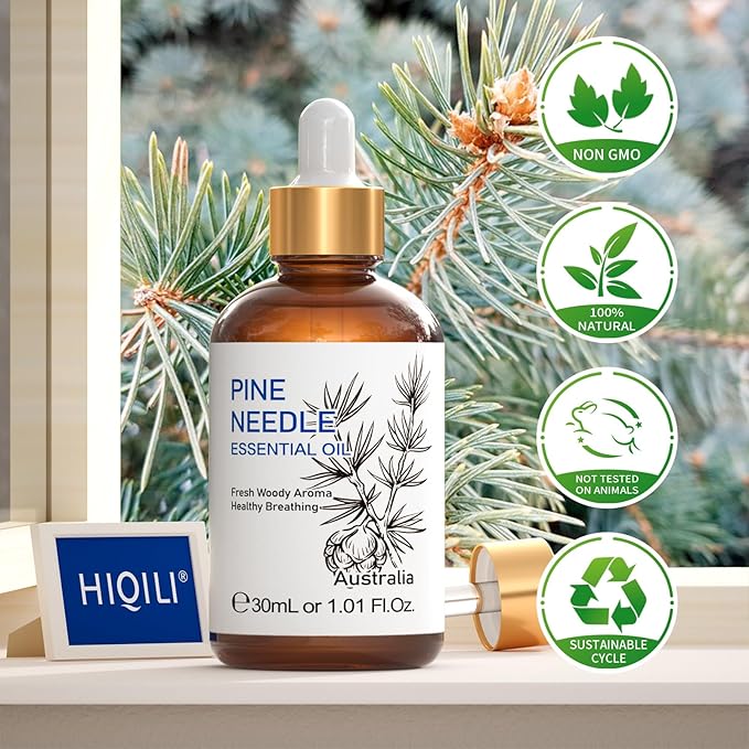 HIQILI Pine Needle Essential Oil, Strong Fresh Woody Fragrance for Better Breath Used with Aromatherapy Diffuser, Soap Candle Making Scent, DIY Perfume, Beard Shave and Cleaning Spray - 30ml-BrightBean Baby