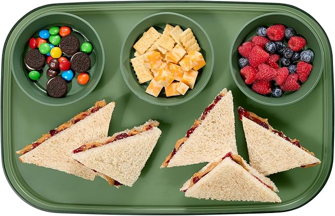 madesmart dipware 3 Bowl Serving Tray, Collapsible & Removable Dip Bowls for Charcuterie, Guacomole, Snacks, Veggies, Premium Dishwasher & Microwave Safe, Multipurpose Plate & Bowl, Olive