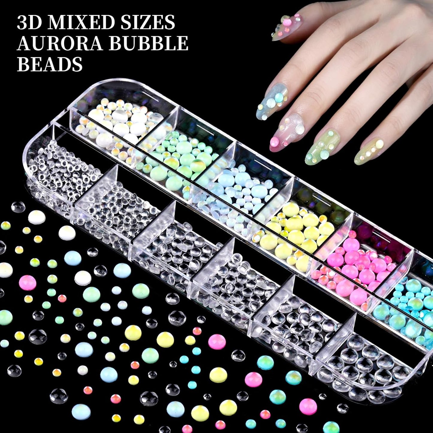FANDAMEI Nail Charms, 8-Box Nail Charms and Gems, Fruit Bow Hawaii Flowers Petals 3D Nail Art Charms Bulk, Colorful Bubble Beads Nail Rhinestones, Gold Studs Flatback Nail Pearls for DIY-BrightBean Baby