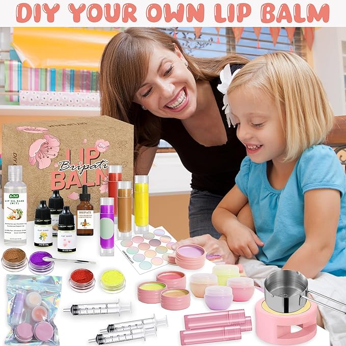 Lip Balm Making Kit - DIY Lip Gloss Kit to Make Your Own Lip Balm with Natural Beeswax, Lip Base Oil, Essential Oil, Tubes, Jars Lip Balm Craft Kit For Adults Girls Moisturizing Lip Care Kit-BrightBean Baby
