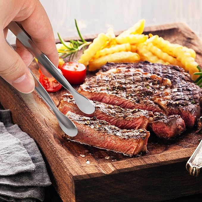 JCREN 12 Pack Serving Tongs, Small Serving Utensils for Catering, Food-Grade 304 Stainless Steel Serving Tongs Appetizer Tongs for Tea Party Coffee Bar Taco Bar, 4" Mini Kitchen Tongs - Silver