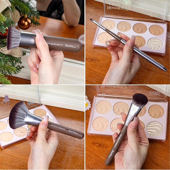 Bueart Design 26 Pcs Chocolate-colored Gift Makeup Brushes Set with Extra Large Holder,Elegant Make up Brushes for Foundation,Face Blending Powder, Contour, Highlight, Concealer, Eyeshadow-BrightBean Baby