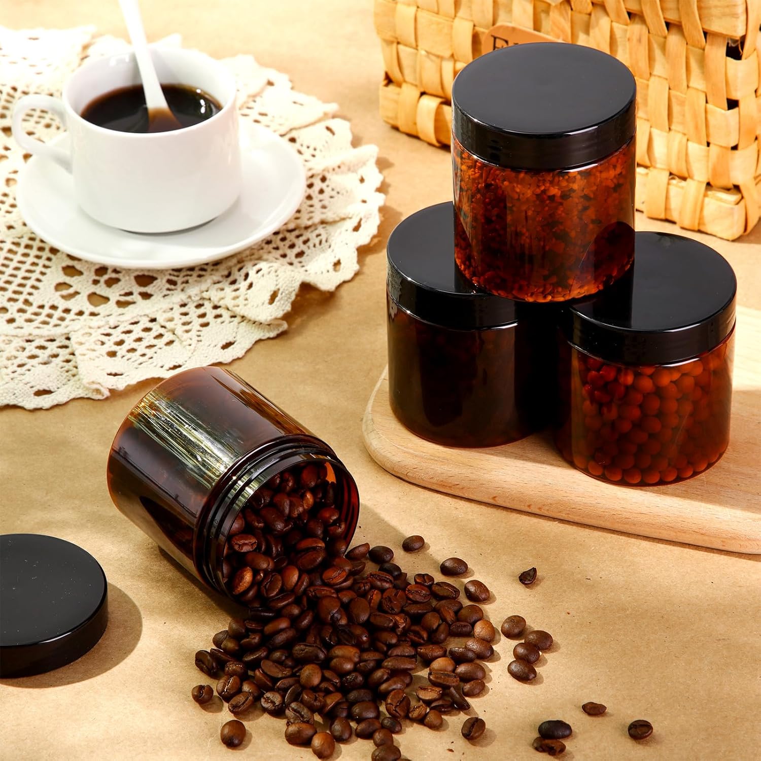 SATINIOR 100 Pcs Plastic Jars with Lids Small Containers Lids Wide Mouth Small Plastic Containers for Lotion Cream Rhinestones Body Butters Travel Storage(8 oz, Amber)-BrightBean Baby