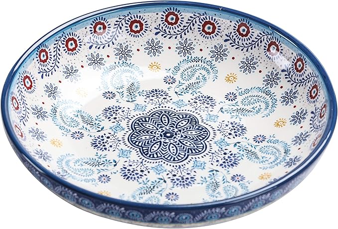Bico Blue Talavera Pasta Bowls, 35oz Salad Bowl Set of 4, Large Ceramic Serving Dinner Bowls for Soup and Cereal, Microwave and Dishwasher Safe, Gift for Housewarming and Thanksgiving