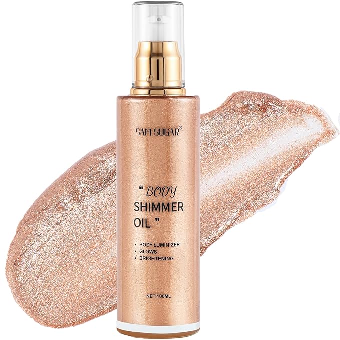 Shimmer Body Oil, Long Lasting Moisturizing Body Glow Oil for Women Face Luminizer Highlighter Makeup 100ml Glitter Shimmer Lotion for Glow Skin (Light Rose Gold)-BrightBean Baby