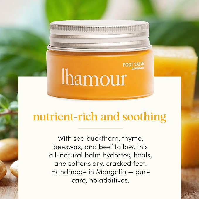 Natural Foot Salve for Dry Cracked Feet – 100% Organic Formula with Beef Tallow, Sea Buckthorn, Thyme & Peppermint Oil – Heel Balm Foot Cream for Rough Skin & Callus Care – 1.06 oz-BrightBean Baby