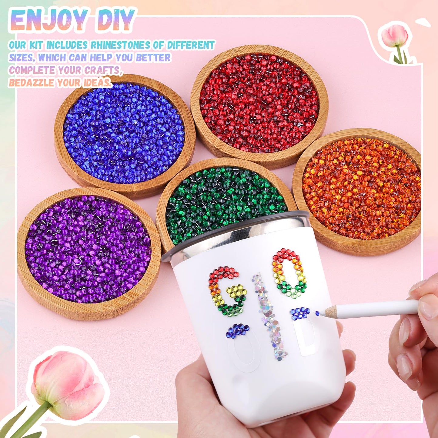 24000Pcs Resin Rhinestones with 3Pcs B7000 Jewelry Glue for Crafting, Multicolors 3mm Non Hotfix Flatback Gems, Bedazzling Crystal for DIY Crafts Clothing Tumblers Mugs Shoes Fabric Decor Nail Art-BrightBean Baby
