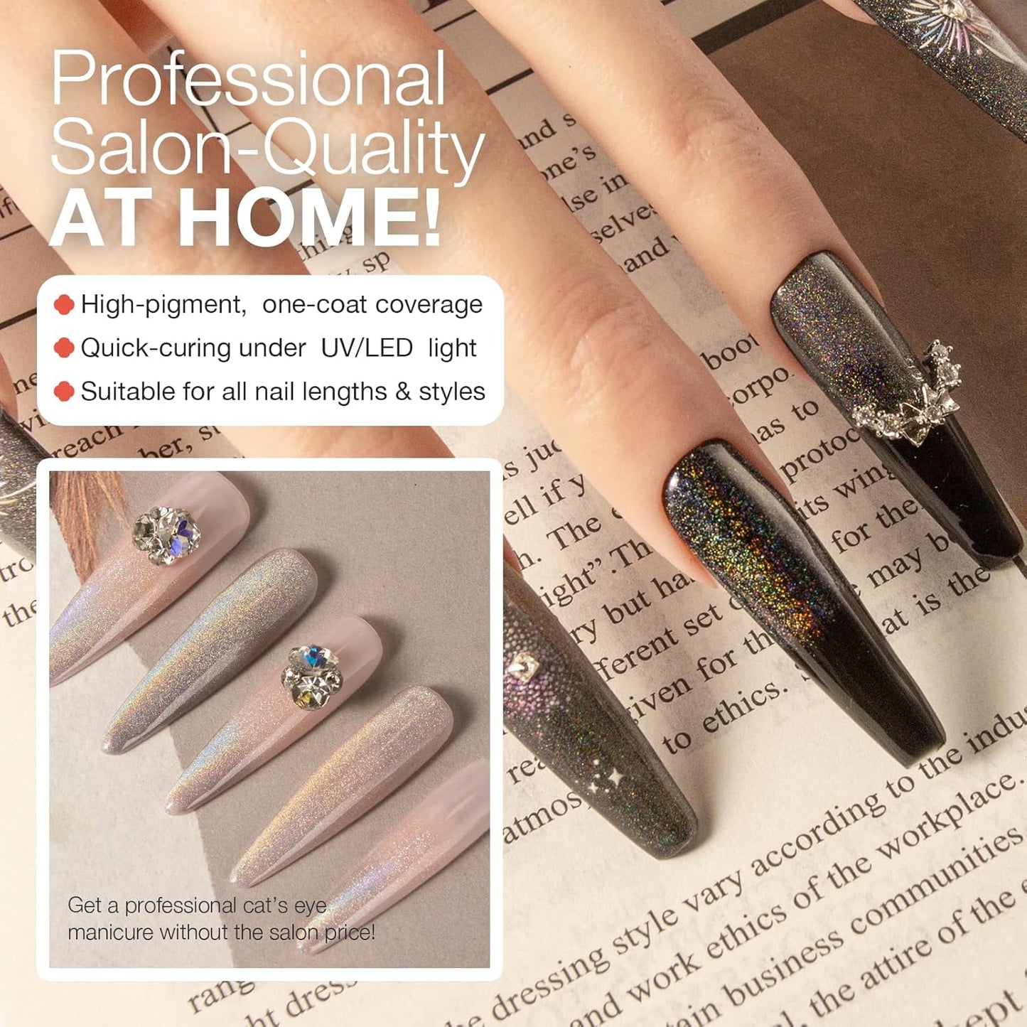 Cat Eye Gel Nail Polish with Magnet Stick, 15ml Magnetic Gel, Create Stunning Cat Eye Effects for DIY Manicures, Long-Lasting, Salon-Quality Finish, Rainbow Beam-BrightBean Baby