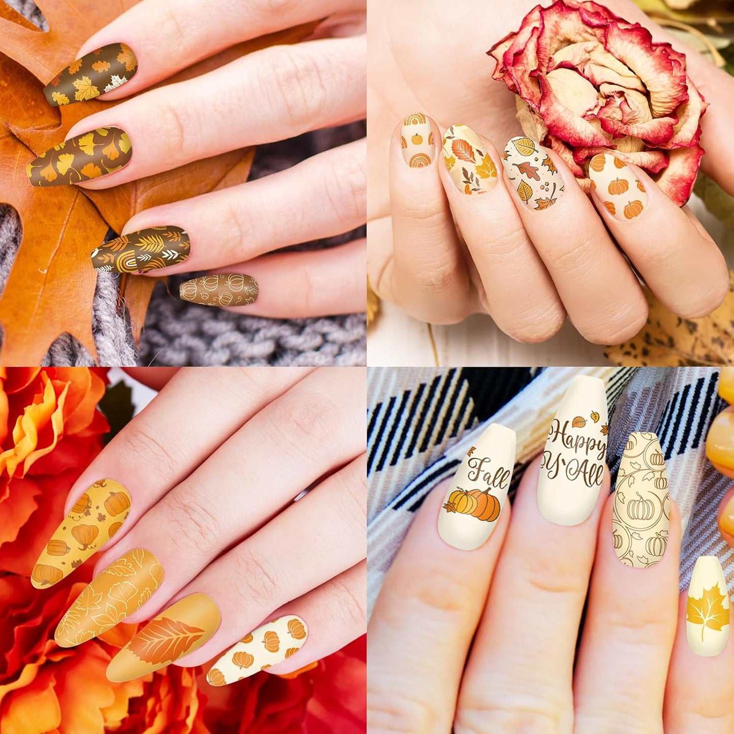 2 Sheet Fall Thanksgiving Nail Art Stamping Plate Kit Assorted Pumpkins Maple Leaves Autumn Blessing Collection Nail Art Plate for Holiday DIY Print Manicure Salon, 5.7 x 3.7inch-BrightBean Baby