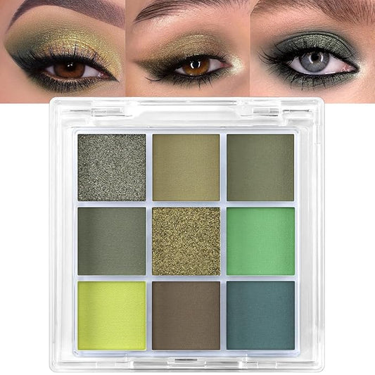 Erinde 9 Colors Eyeshadow Palette, Matte Shimmer Glitter Eye Shadow Palette Makeup, Highly Pigmented Long Lasting Waterproof, Natural Neutral Nude Eyeshadow Make Up Pallet, Yellow Green-BrightBean Baby