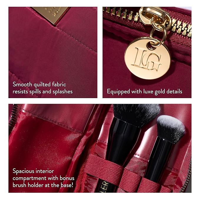 LAURA GELLER NEW YORK Quilted Makeup Bag with Brush Case, Burgundy - Toiletry Bag Organizer for Travel - Large Capacity Full Size Makeup Bag - Easy to Clean-BrightBean Baby