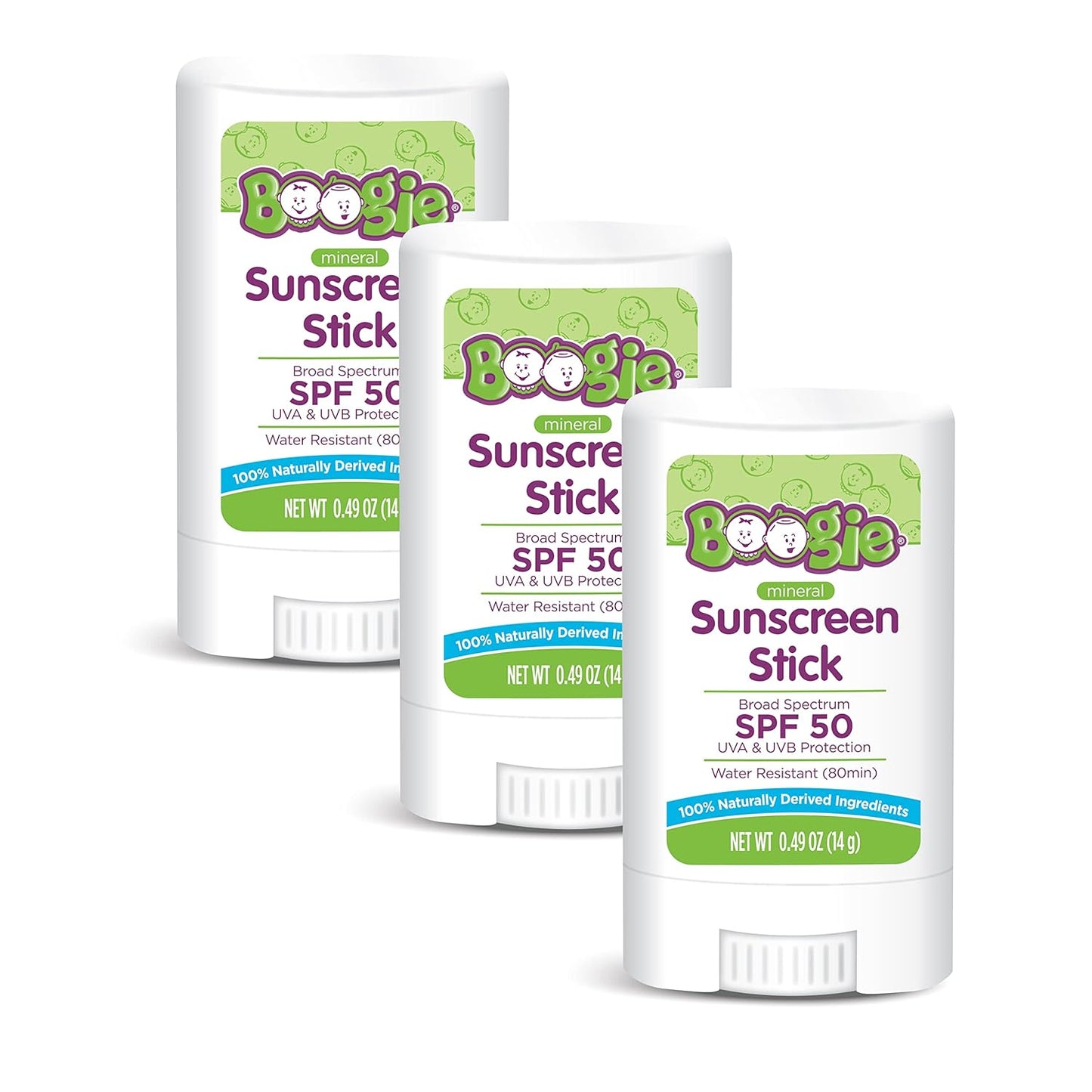 Baby Sunscreen Stick by Boogie Block, Mineral Sunscreen SPF 50, Travel Size Sunblock for Kids, Zinc Oxide, Water Resistant, Vegan, Fragrance Free Pack of 3-BrightBean Baby