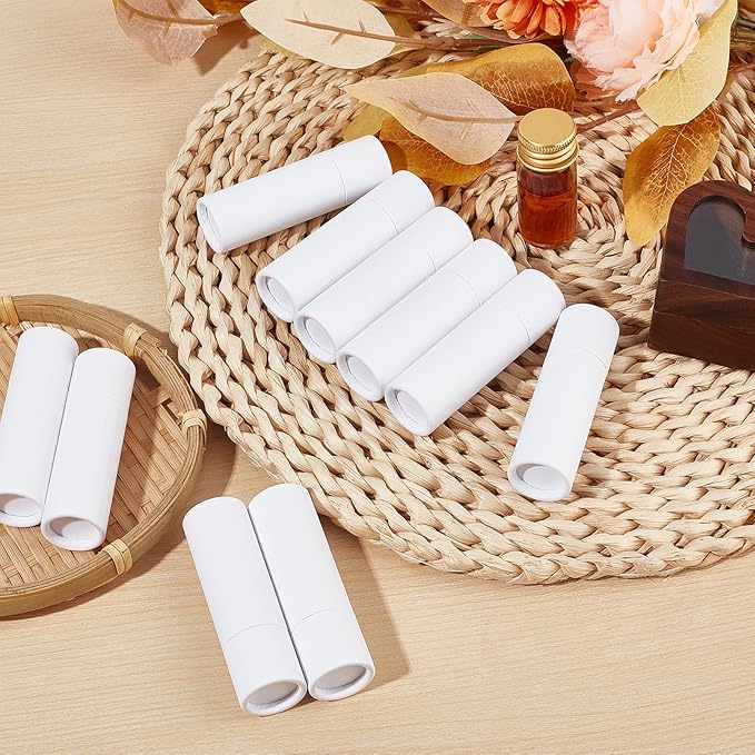 NICENEEDED 15 Pcs Kraft Paper Lipstick Tube, 0.4 Oz Paperboard Lip Balm Tubes, Cardboard Empty Deodorant Container Solid Perfume Tube Cosmetic Box for DIY Chapstick Deodorant Crayon-BrightBean Baby