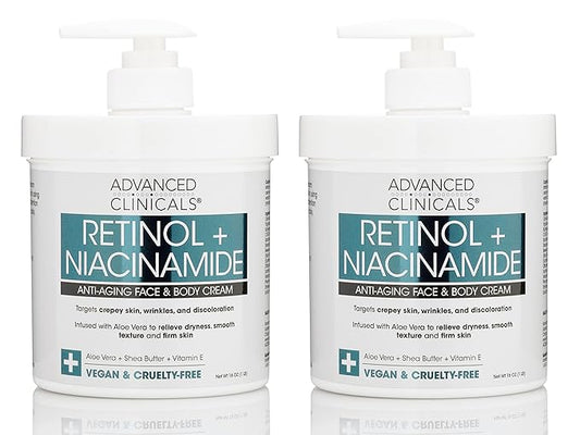 Advanced Clinicals Retinol Body & Face Lotion W/Niacinamide, Dry Skin Face Moisturizer & Crepey Skin Care Treatment, Anti Aging Retinol Cream Reduces Look Of Wrinkles, Sagging Skin, & Age Spots, 2PC-BrightBean Baby