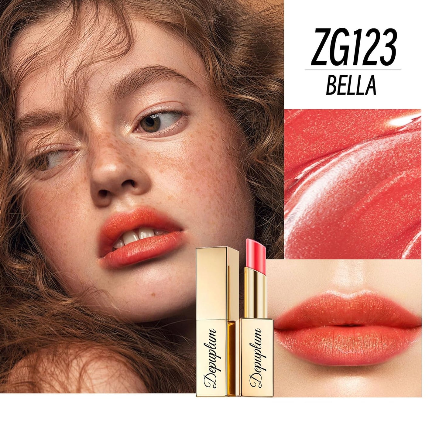 Orange Red Lipstick Moisturizing for Women Shimmer Tinted Lip Balm Hydrating Nourishing Lip Gloss Vegan& Cruelty Free Lip Makeup, ZG123 Bella-BrightBean Baby