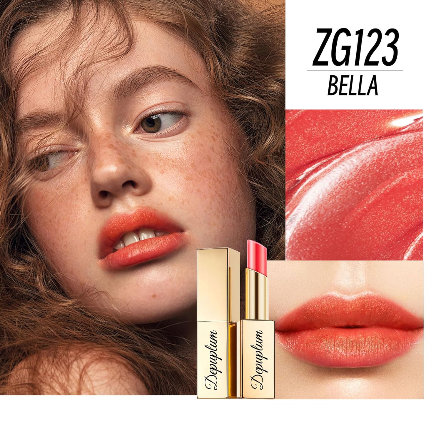 Orange Red Lipstick Moisturizing for Women Shimmer Tinted Lip Balm Hydrating Nourishing Lip Gloss Vegan& Cruelty Free Lip Makeup, ZG123 Bella-BrightBean Baby