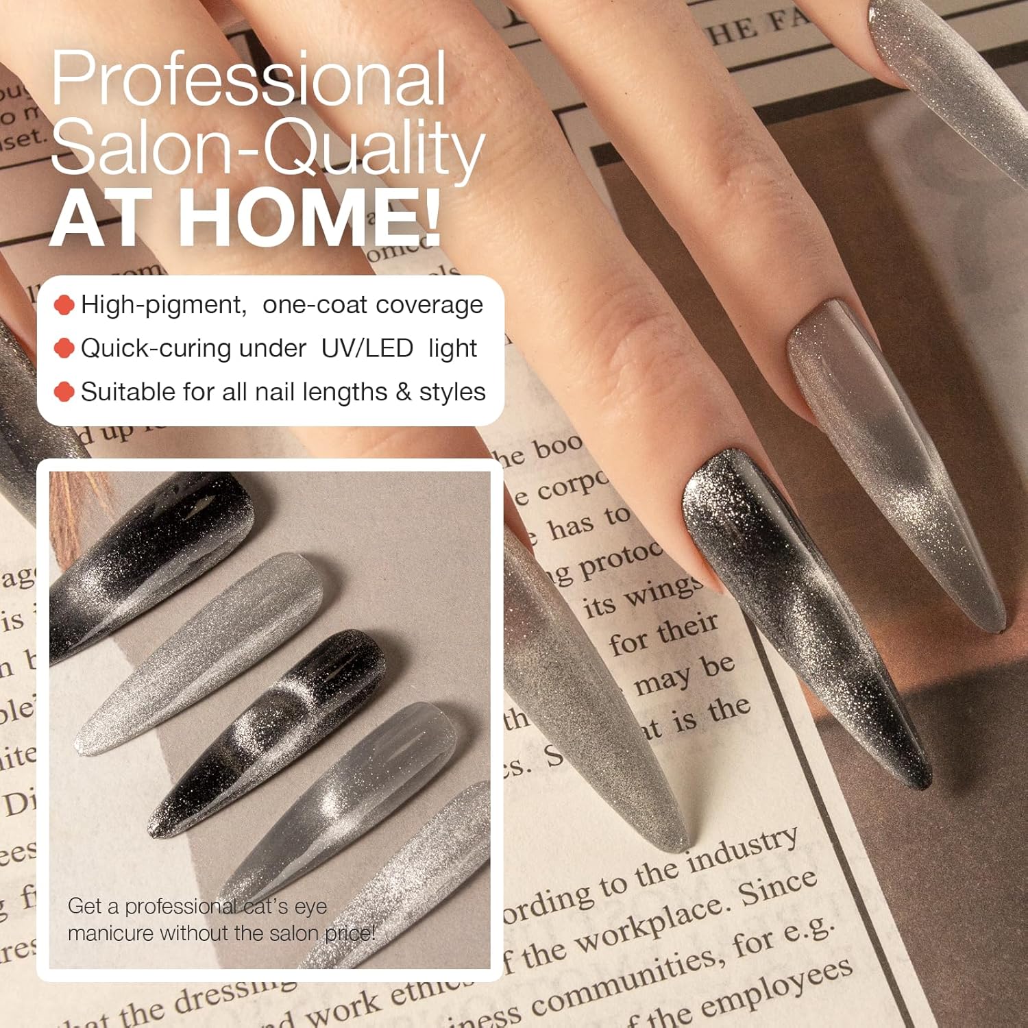 Cat Eye Gel Nail Polish with Magnet Stick, 15ml Magnetic Gel, Create Stunning Cat Eye Effects for DIY Manicures, Long-Lasting, Salon-Quality Finish, Silver Glow-BrightBean Baby