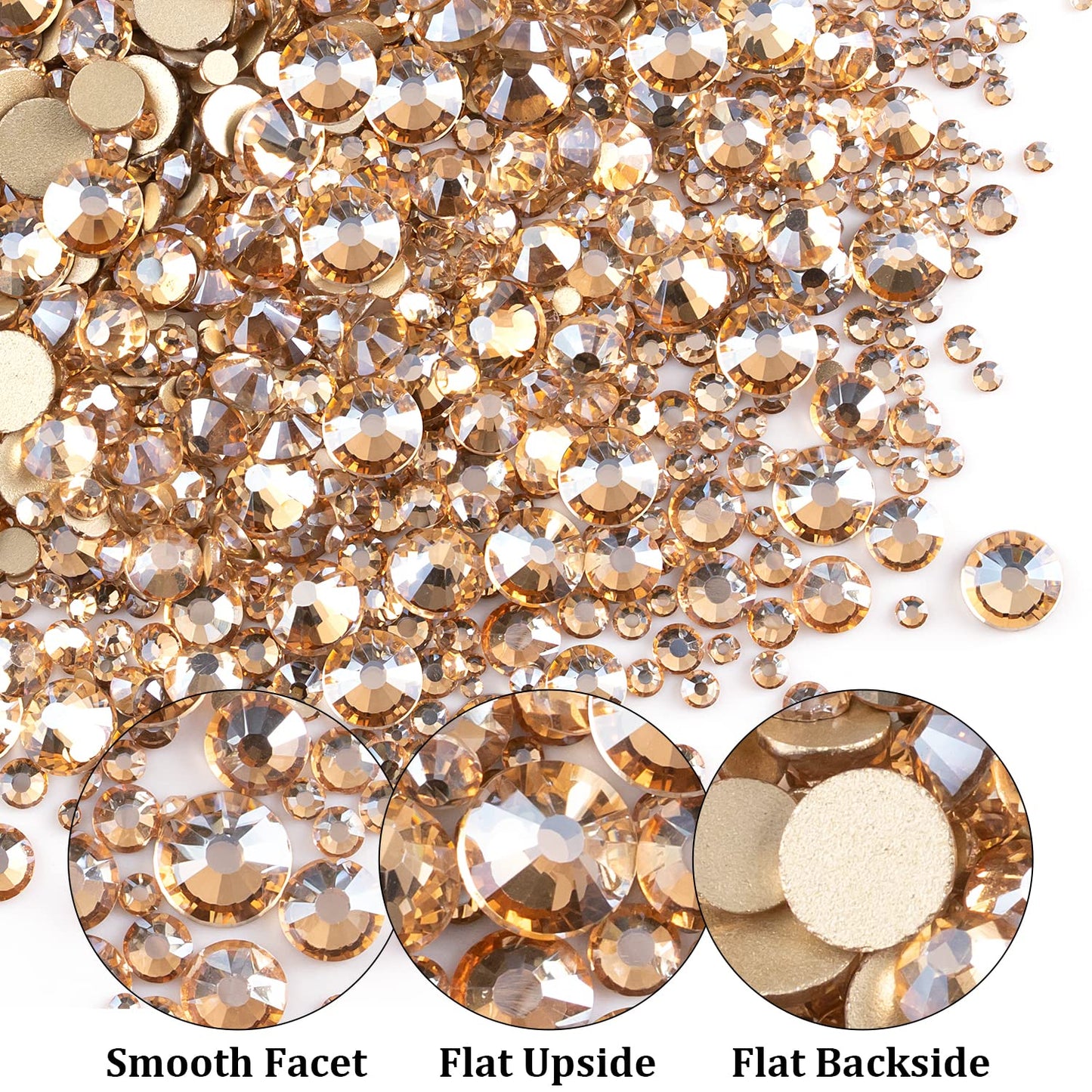 One Pack 2000 Pcs of Flatback Round Champagne Rhinestones 6 Sizes (1.5-6 mm) with Nail Art Rhinestone Picker Pencil and Tweezer for DIY and Salon Use-BrightBean Baby