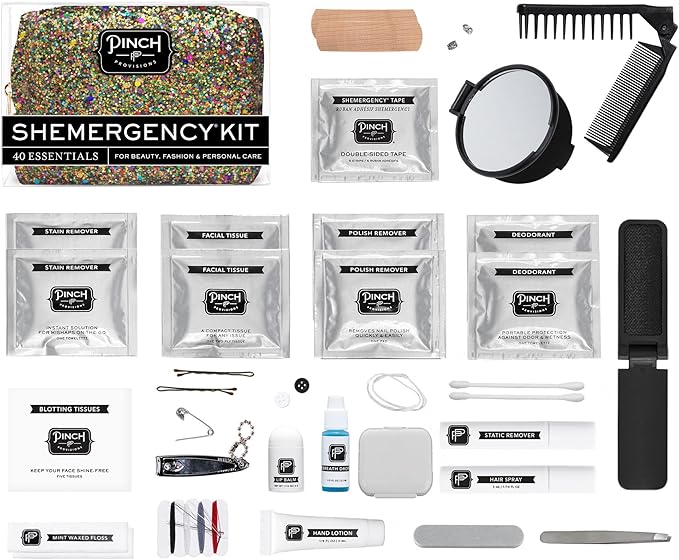 Pinch Provisions Shemergency Kit for Her, 40 Emergency Essential Items, Compact, Multi-Functional Pouch, Gift for Women, Birthday, Bachelorette Parties, and More!-BrightBean Baby
