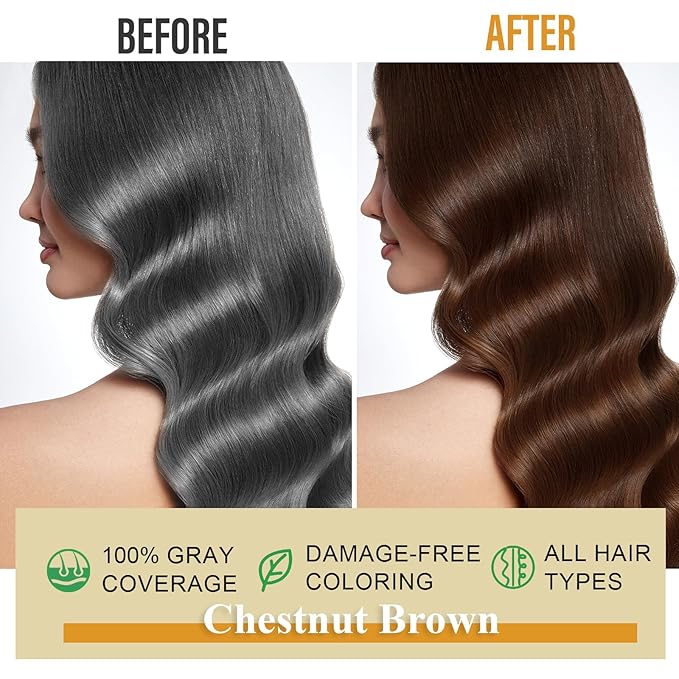 Hair Dye Shampoo 3-in-1: Instant Hair Color Shampoo for Gray Hair - Ideal for Women & Men, Long-Lasting Dye Shampoo for Color Treated Hair, Champu Para Canas, Easy to Use, 500 Ml (Chestnut Brown)-BrightBean Baby