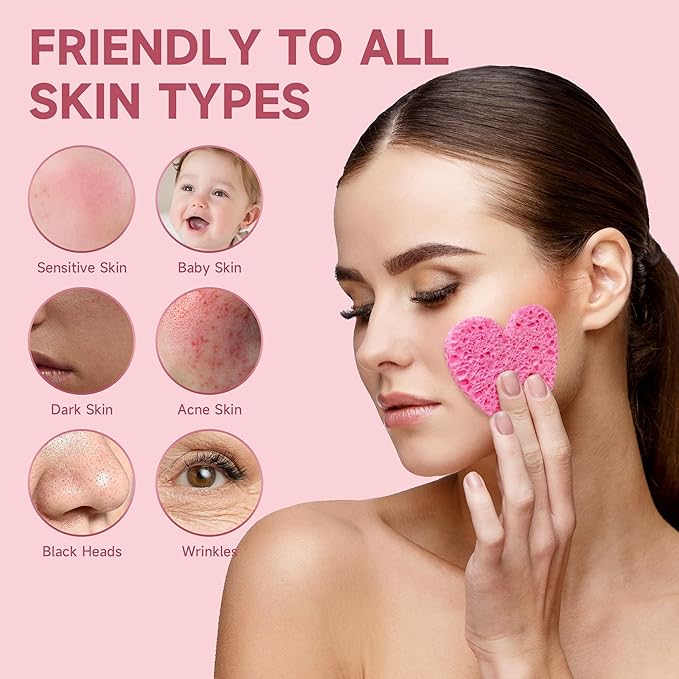 100 Count Compressed Pink Facial Sponges | 100% Natural Cellulose Eco-Friendly Makeup Sponges for Gentle Cleansing, Exfoliating & Stubborn Makeup Removal | Travel & Home Beauty Essentials for Women-BrightBean Baby