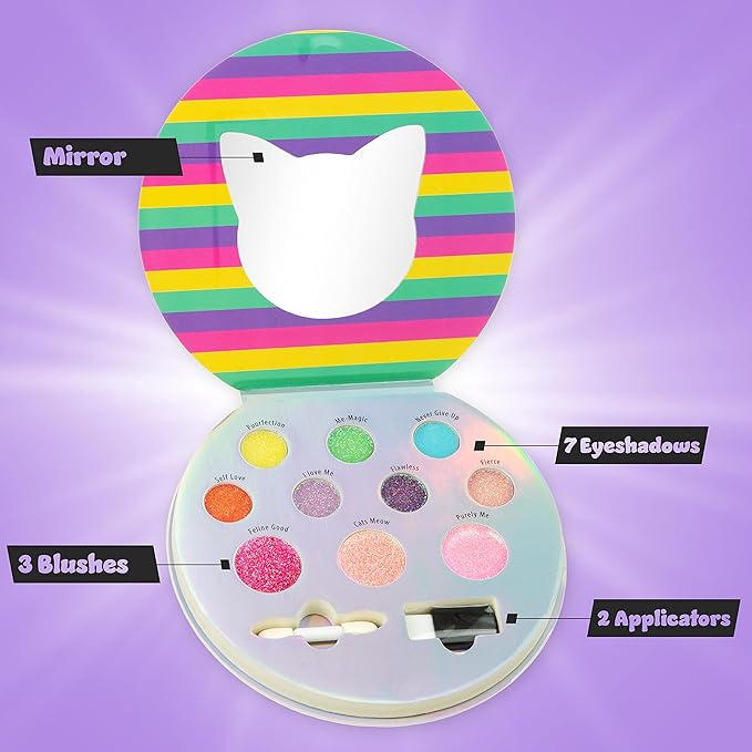 Expressions Perfectly Me Glisten & Glitter Makeup Palette 10 Color Eyeshadow Palette & Blush Makeup Novelty Beauty Set, Fold Out Compact with Mirror, Cute Makeup Kit Gifts - Washable, Non-Toxic-BrightBean Baby