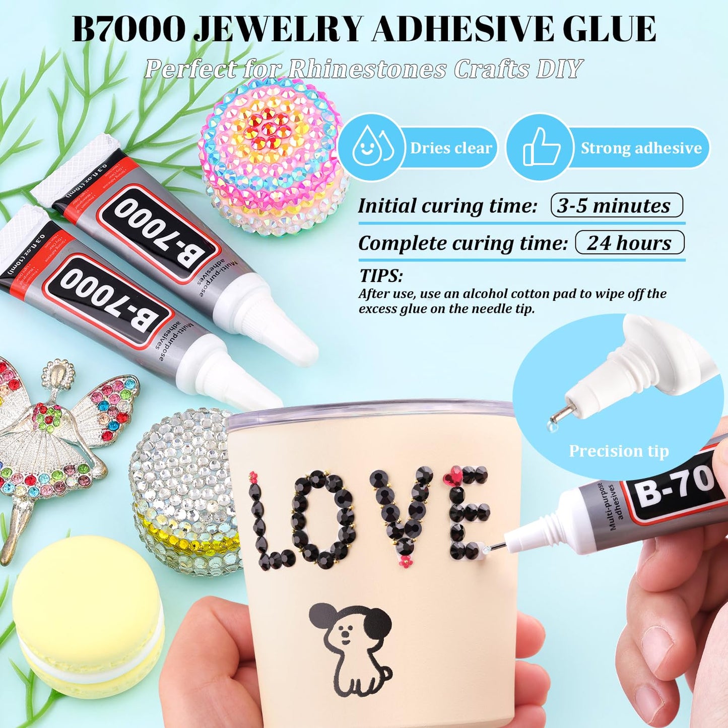 6000Pcs Resin Rhinestones for Bedazzling with 3Pcs B7000 Jewelry Glue, 1 Box Black Flatback Rhinestones for Crafting Crafts DIY, Crystals Gems for Clothing Shoes Tumblers Nail Art Makeup-BrightBean Baby