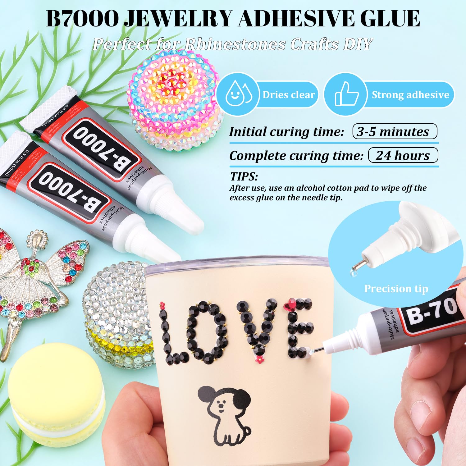 6000Pcs Resin Rhinestones for Bedazzling with 3Pcs B7000 Jewelry Glue, 1 Box Black Flatback Rhinestones for Crafting Crafts DIY, Crystals Gems for Clothing Shoes Tumblers Nail Art Makeup-BrightBean Baby