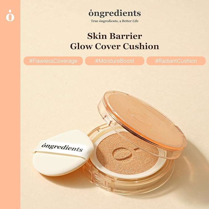 Skin Barrier Glow Cover Cushion, All-day Coverage, Glow Finish, Lightweight, Skincare-Like Texture, Non-cakey Makeup, Korean Cushion Foundation (#21N Sun Glitter, 0.49 oz)-BrightBean Baby