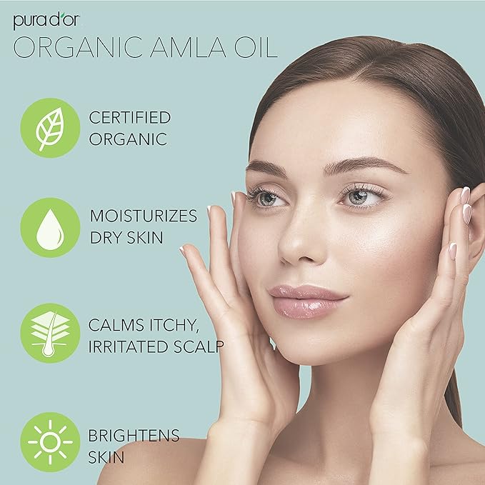 PURA D'OR Organic Amla Oil (4oz / 118mL) 100% Pure USDA Certified Premium Grade Natural Moisturizer, Cold Pressed, Hexane-Free Base Carrier for DIY Skin Care Men & Women, Pack of 1, 0.5 pounds-BrightBean Baby