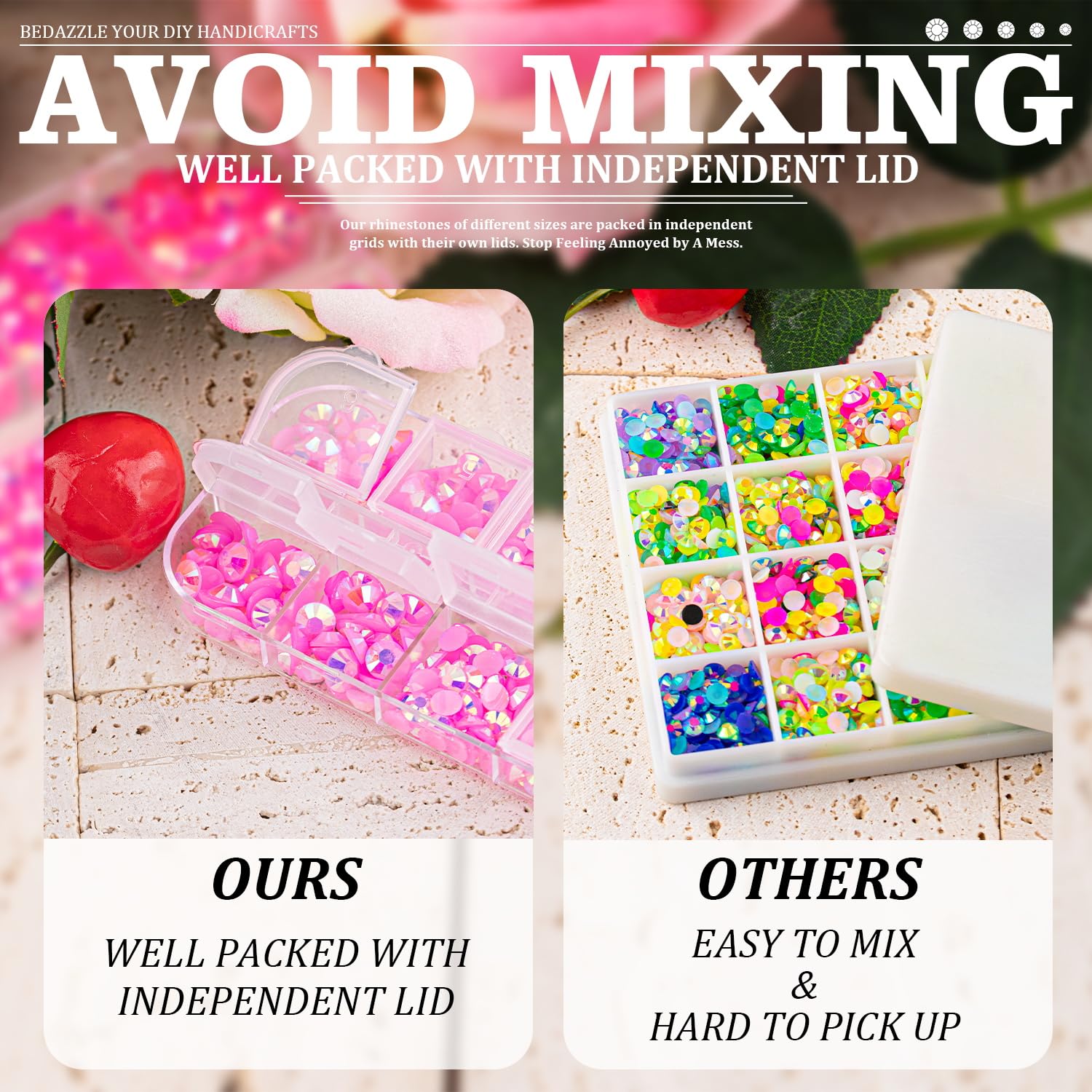 7000PCS Resin Rhinestones with Tweezers for Crafting, 2/3/4/5/6mm Flatback Jelly Rhinestones, 4 Box Pink AB Non Hotfix Crystal Gems for DIY Crafts Mugs Tumblers Clothes Makeup Nail-BrightBean Baby