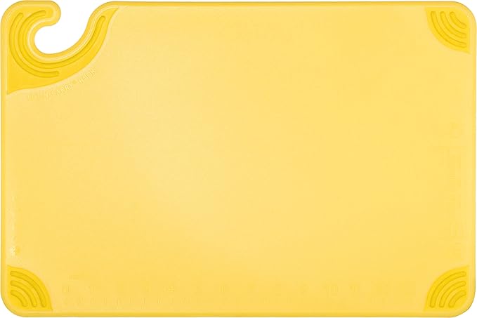 San Jamar Saf-T-Grip Plastic Cutting Board with Safety Hook, 12" x 18" x 0.5", Yellow