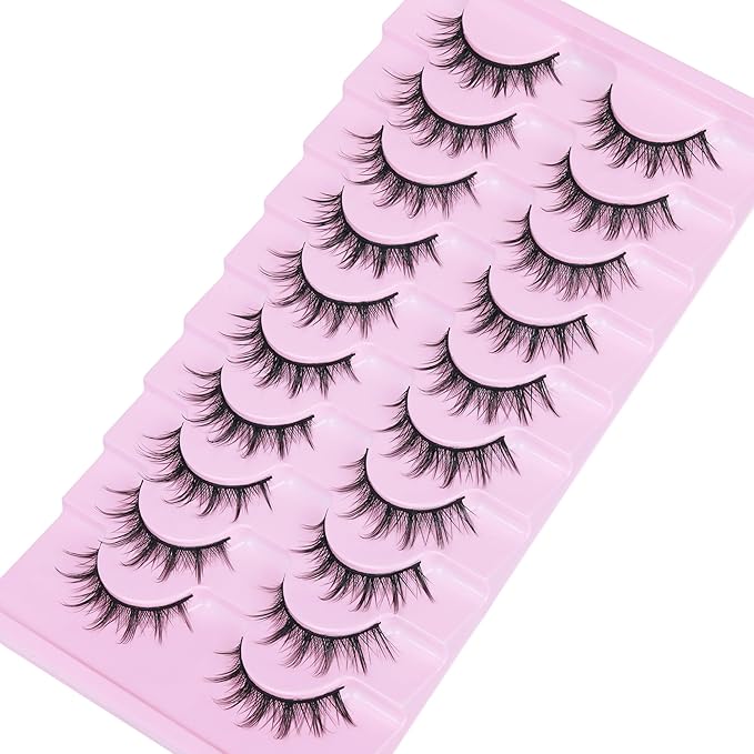 FANXITON Manga Lashes Wispy Natural Look Faux Eyelashes 10 Pairs Asian 3D False Eyelashes 14 mm Cat Eye Lashes Pack-BrightBean Baby