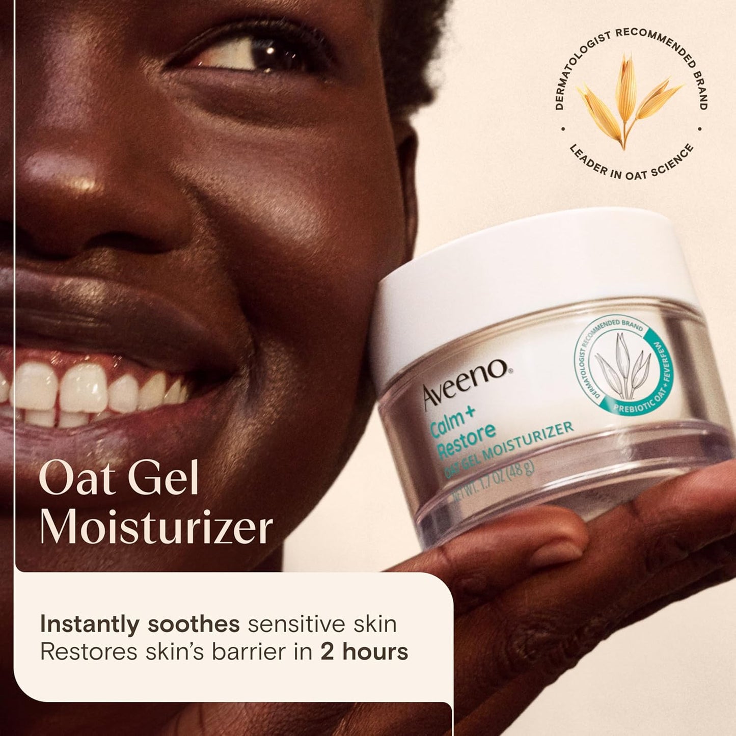 Aveeno Calm + Restore Oat Gel Facial Moisturizer for Sensitive Skin, Fast-Absorbing, Soothing Lightweight Gel Cream with Prebiotic Oat & Feverfew, Fragrance-Free & Hypoallergenic, 1.7 oz-BrightBean Baby