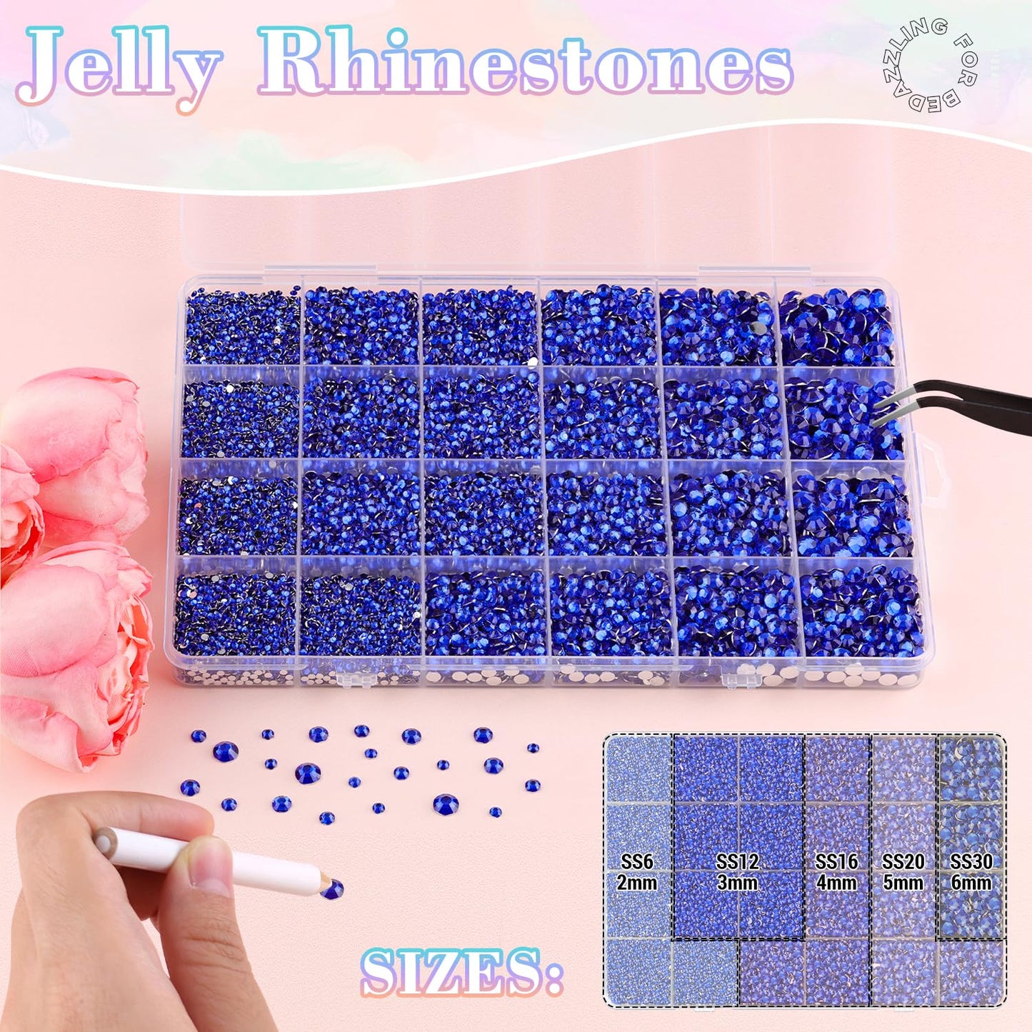 25000Pcs Resin Rhinestones with B7000 Jewelry Glue for Crafting, Royal Blue 2-6mm Non Hotfix Flatback Gems, Bedazzling Crystal for DIY Crafts Clothing Tumblers Mugs Shoes Fabric Decor Nail Art-BrightBean Baby