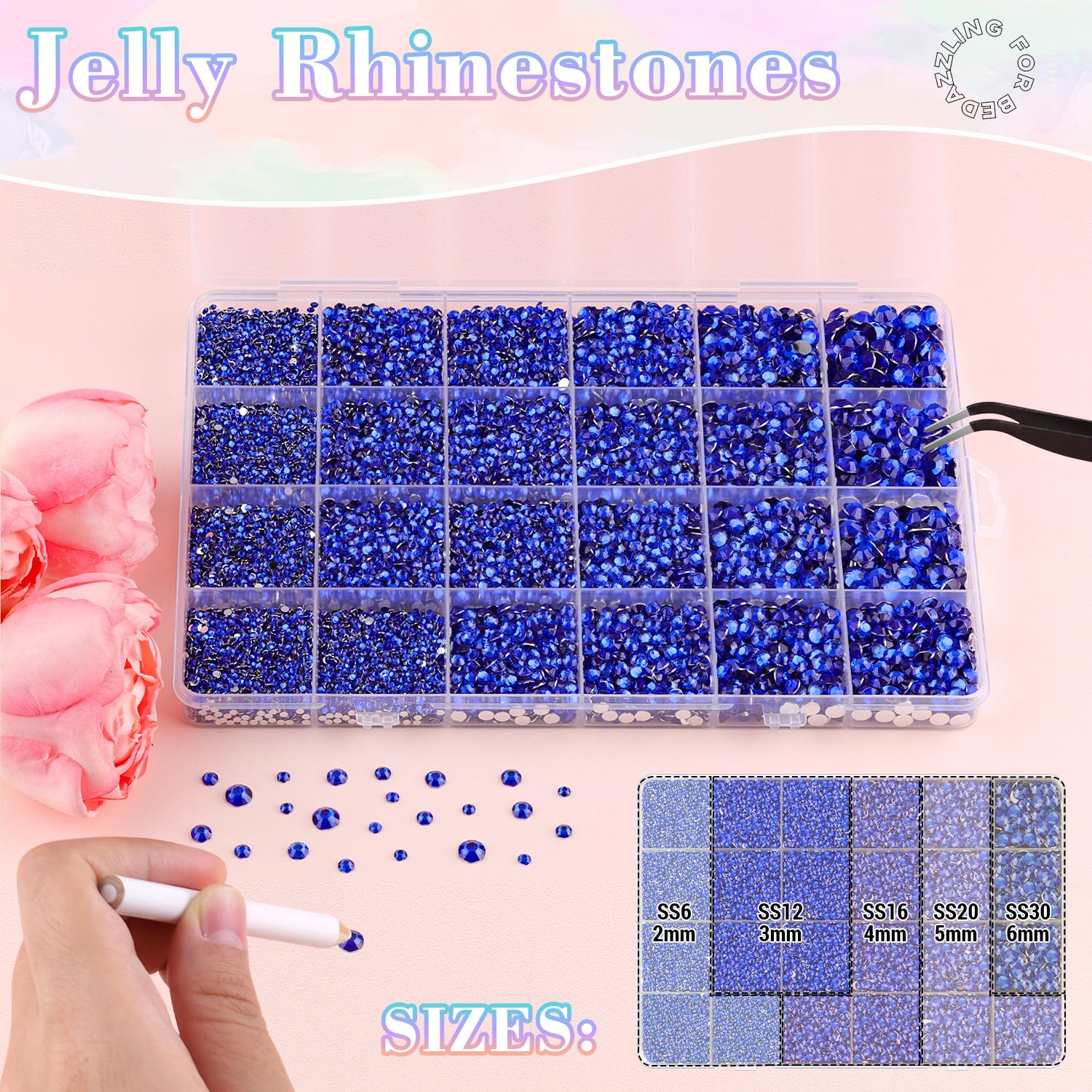 25000Pcs Resin Rhinestones with B7000 Jewelry Glue for Crafting, Royal Blue 2-6mm Non Hotfix Flatback Gems, Bedazzling Crystal for DIY Crafts Clothing Tumblers Mugs Shoes Fabric Decor Nail Art-BrightBean Baby