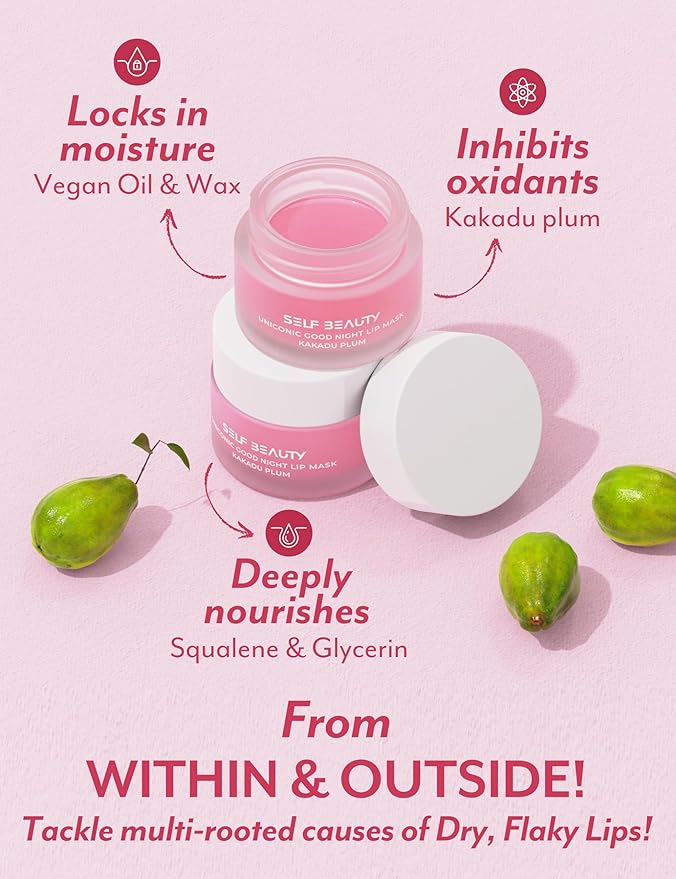 SelfBeauty Lip Mask - Kakadu Plum, Vegan Lip Balm, Daily Lip Moisturizer, Overnight Hydrating Lip Treatment with Vitamin C, Lip Scrub Exfoliator Intensive Lip Repair, 0.51fl.oz-BrightBean Baby