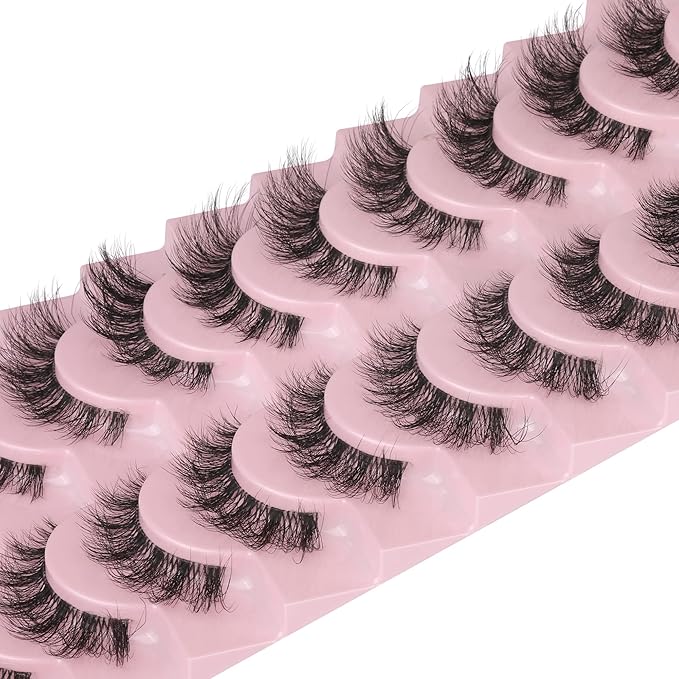 FANXITON Mink Lashes with Clear Band 15 MM 10 Pairs Cat-Eye Lashes Natural Look False Eyelashes Pack Wispy Eyelashes 3D Faux Mink Eyelashes-BrightBean Baby