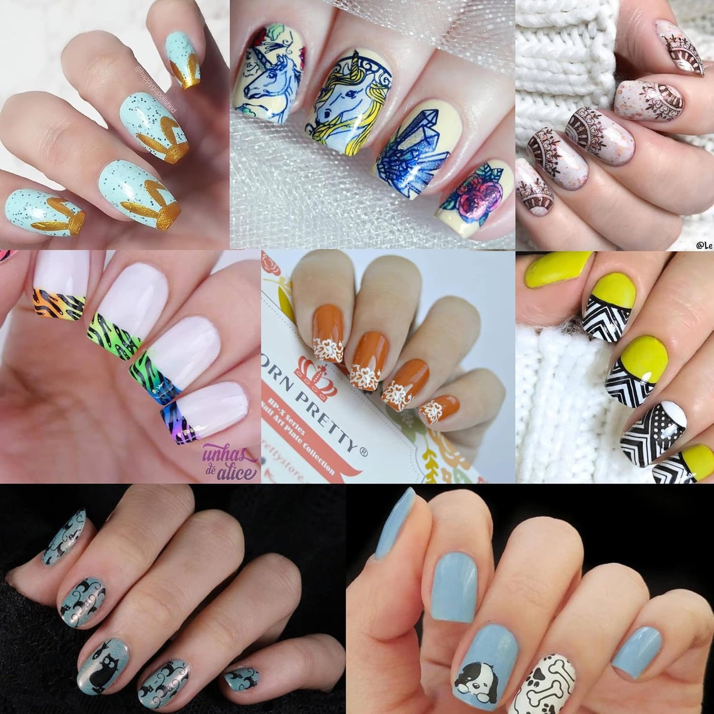 BORN PRETTY Nail Art Stamping Plates Set, Food, Bunnies, Flowers, Lace, Tropical, French Tip Themes Manicuring DIY Nail Templates Plates Print Tool Set-BrightBean Baby