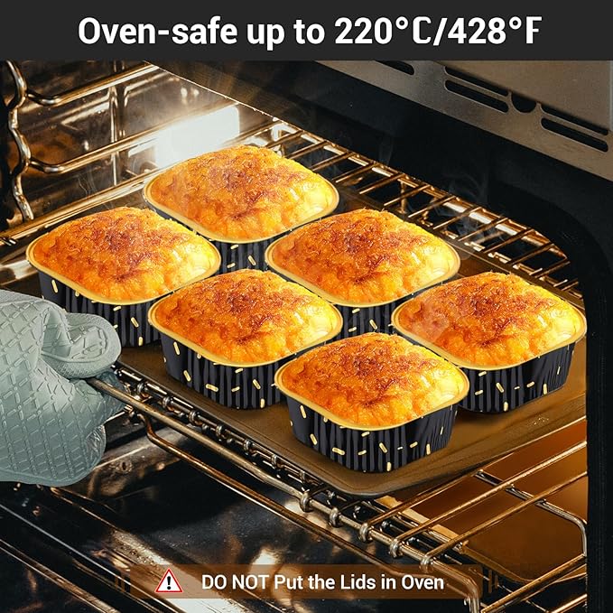 EUSOAR Cake Pans with Lids, 50pcs 10oz/300ml Square Cupcake Liners Disposable Ramekins, Aluminum Foil Containers Muffin Cups for Baking Mini Cake Loaf Bread Holders for Birthday Wedding Party Favor