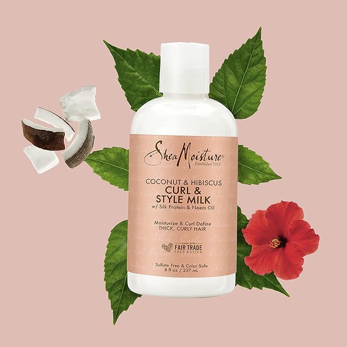 SheaMoisture Curl & Style Milk Coconut & Hibiscus with Silk Protein & Neem Oil for Thick, Defined, Curly Hair Fair Trade, Sulfate-Free 8 oz-BrightBean Baby